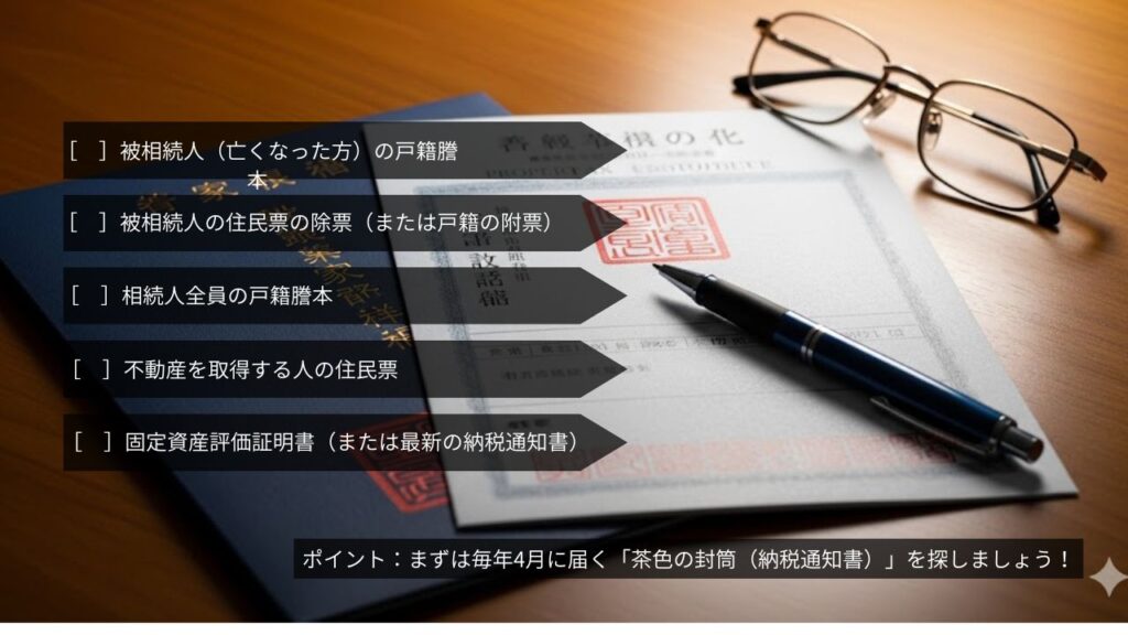 法務局へ持参する必要書類チェックリストのイメージ画像